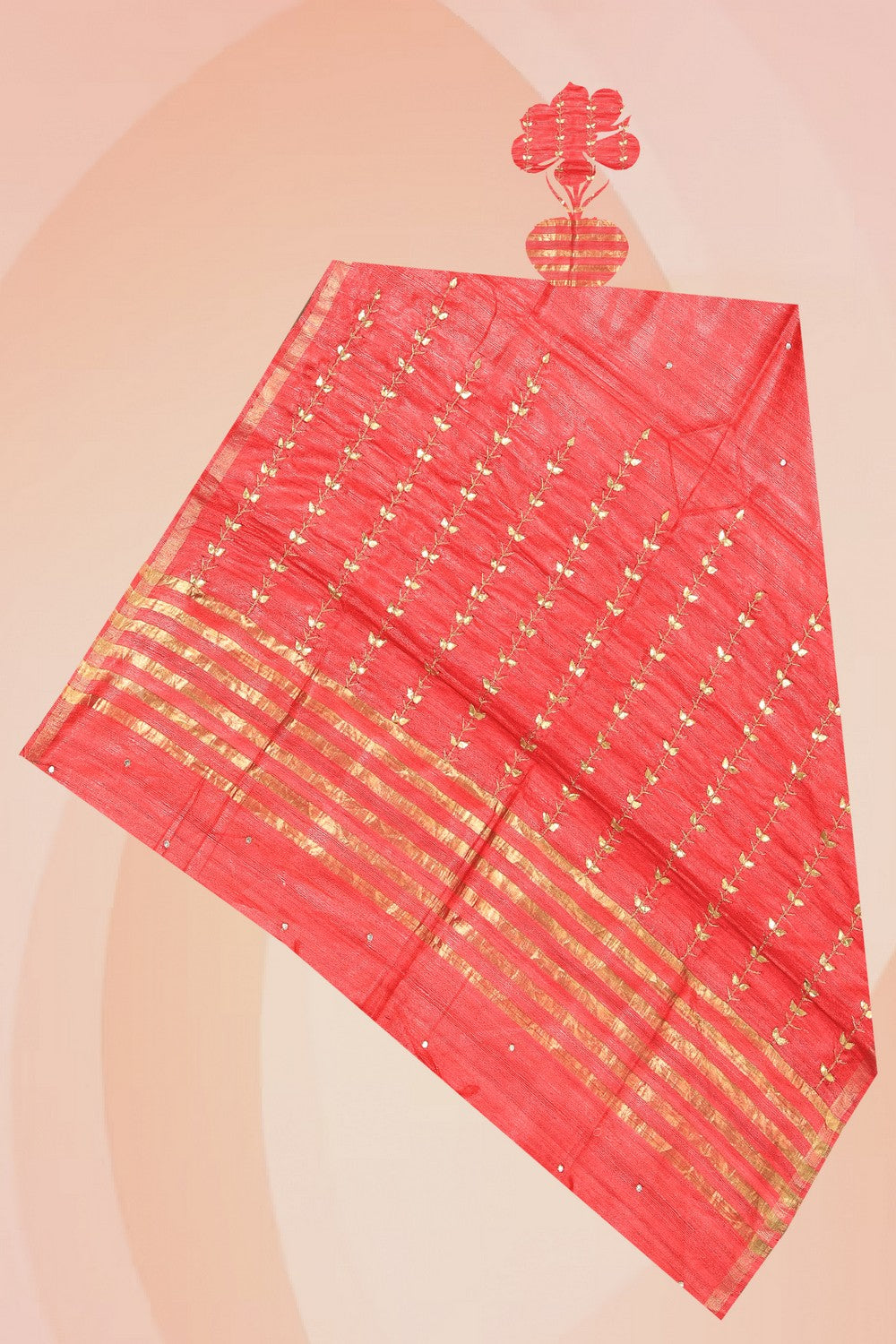 Gota Patti Work Coral Pink Dupatta