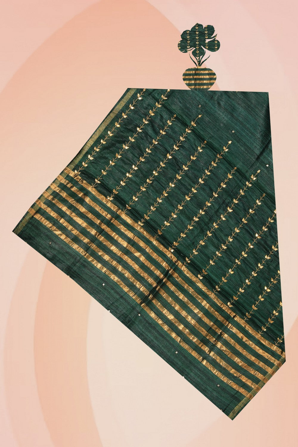 Gota Patti Work Bottle Green Dupatta