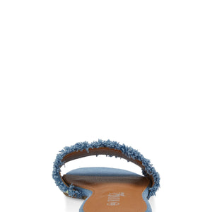 Frayed Denim Rhinestone Slide Sandals
