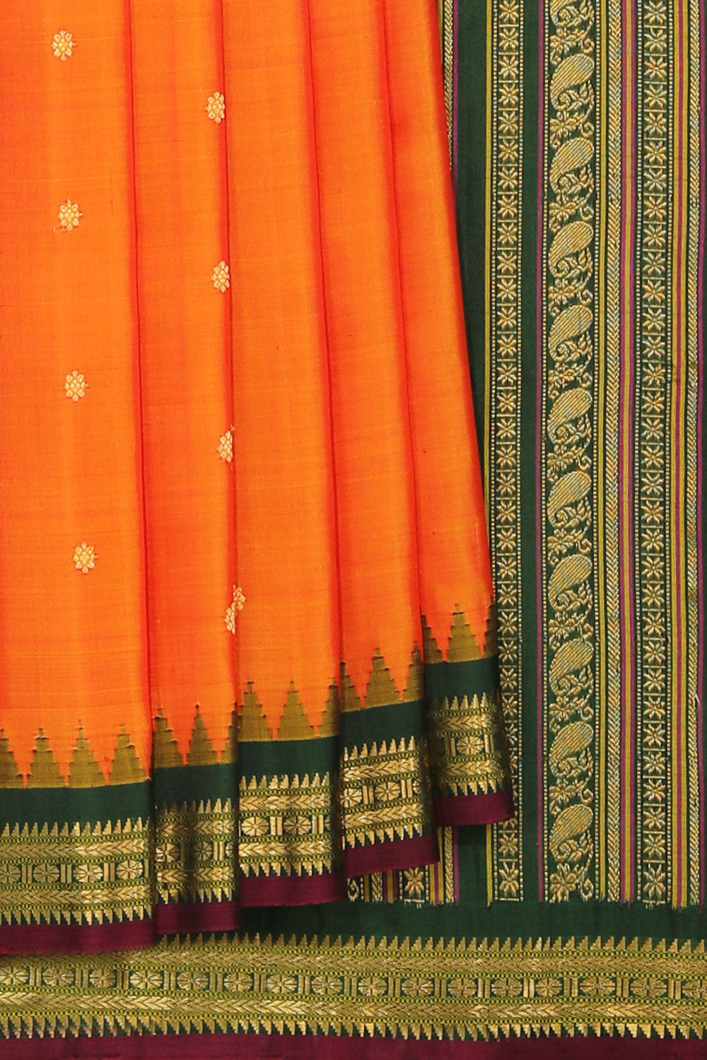 Gadwal Silk Coral Orange Saree