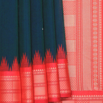 Kanchi Cotton Teal Green Saree