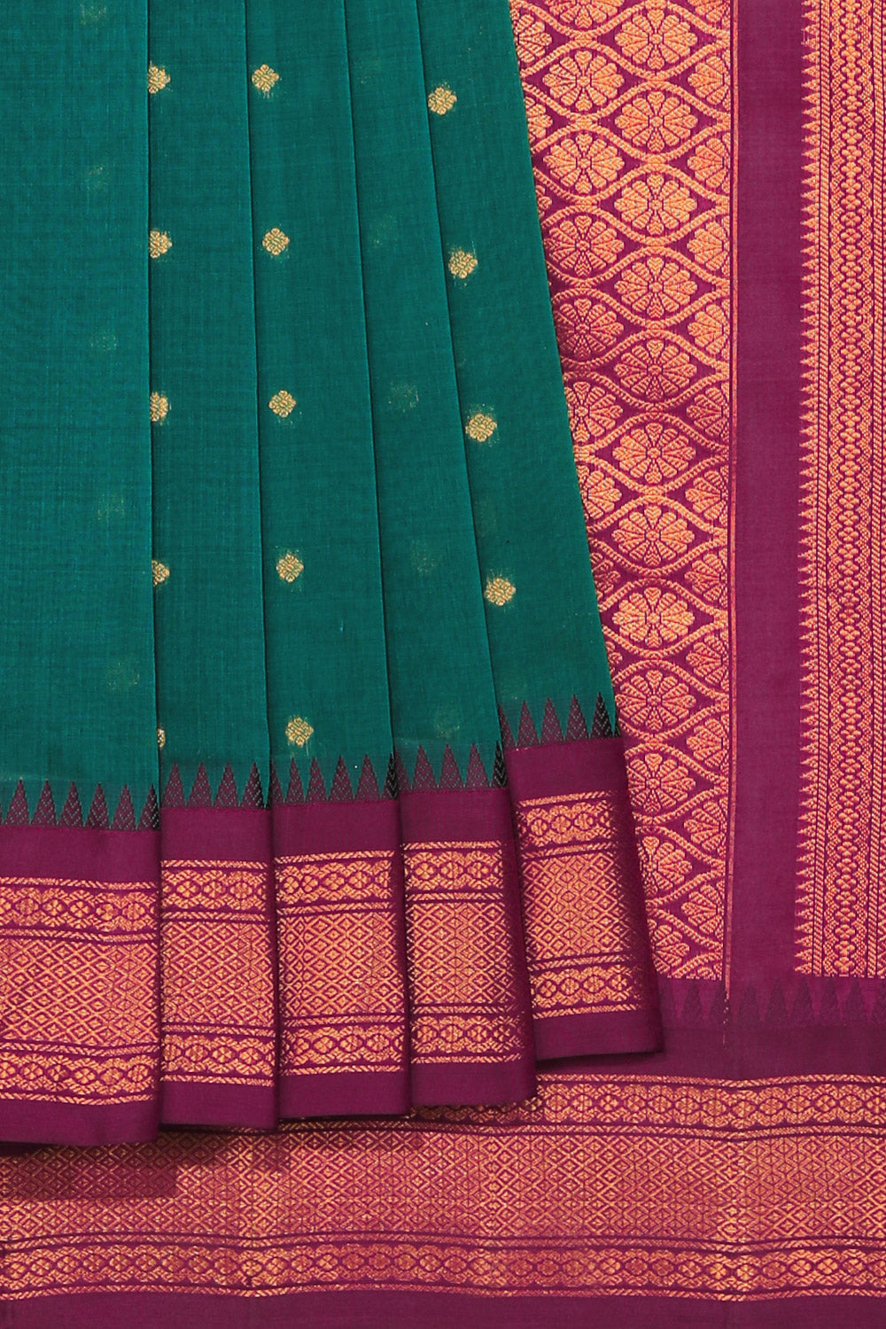 Gadwal Cotton Silk Teal Green Saree