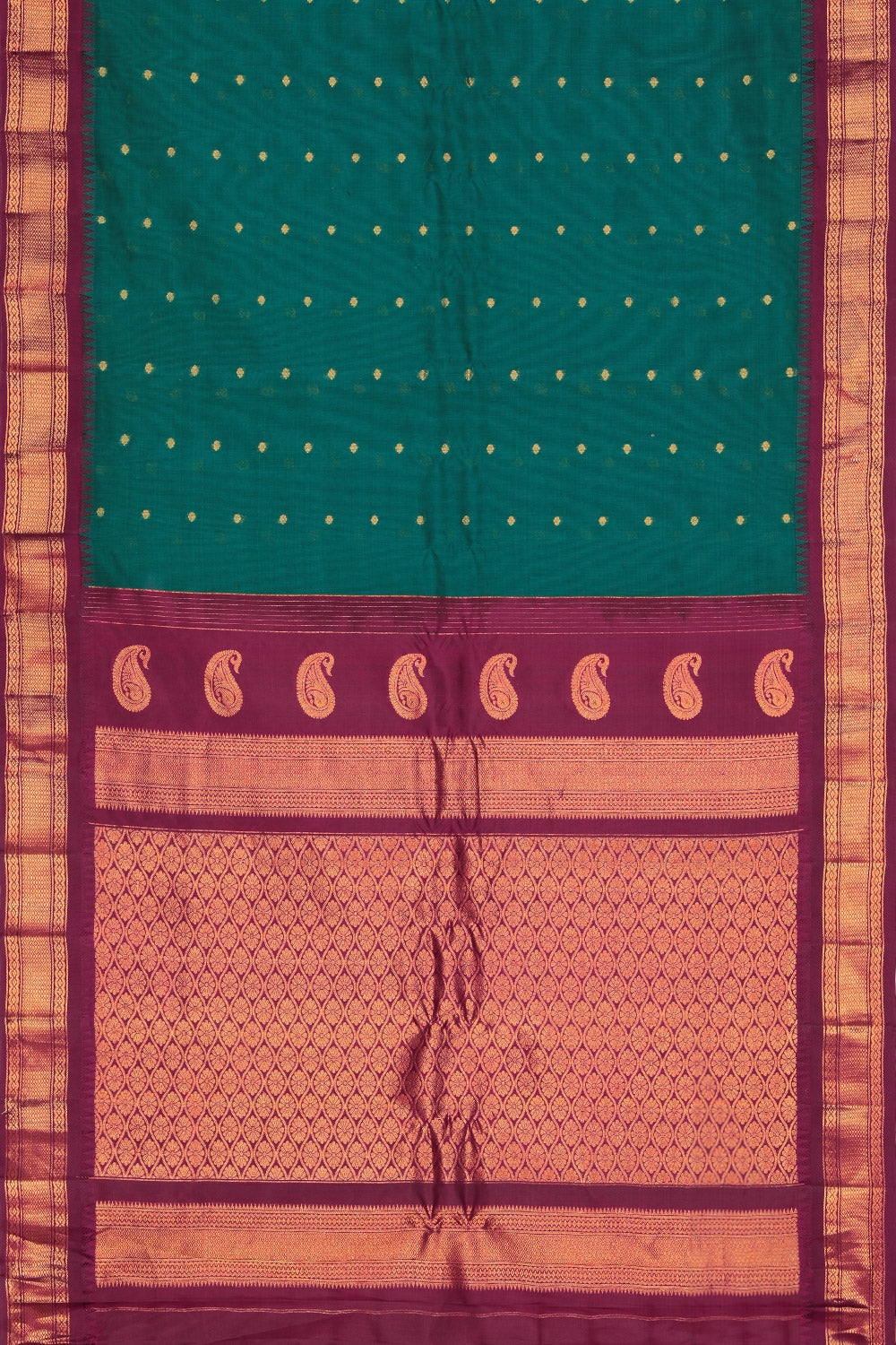 Gadwal Cotton Silk Teal Green Saree