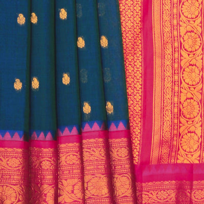 Gadwal Cotton Silk Peacock Blue Saree