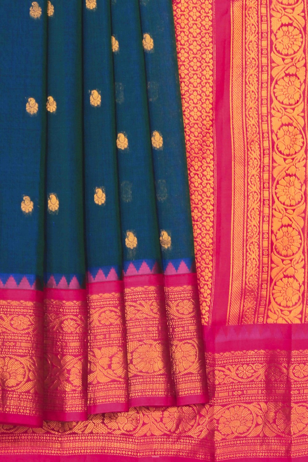 Gadwal Cotton Silk Peacock Blue Saree
