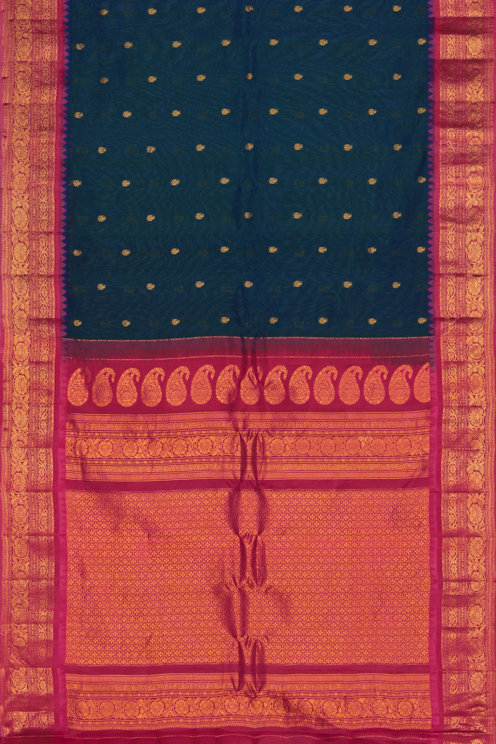Gadwal Cotton Silk Peacock Blue Saree