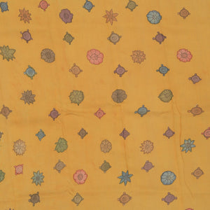 Kalamkari Hand-Painted Teal Blue Saree