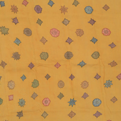 Kalamkari Hand-Painted Teal Blue Saree