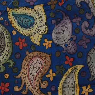 Kalamkari Hand-Painted Blue Saree