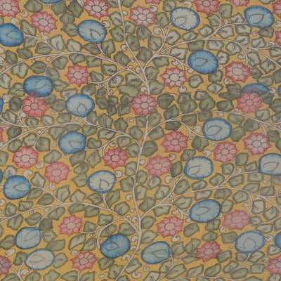 Kalamkari Hand-Painted Blue Saree