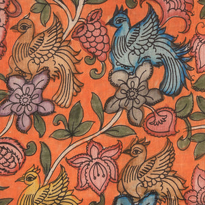Kalamkari Hand-Painted Orange Saree