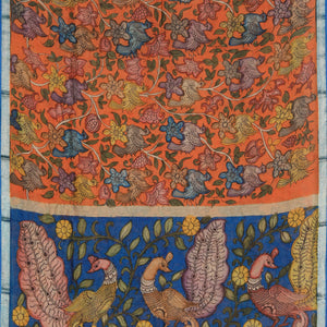 Kalamkari Hand-Painted Orange Saree