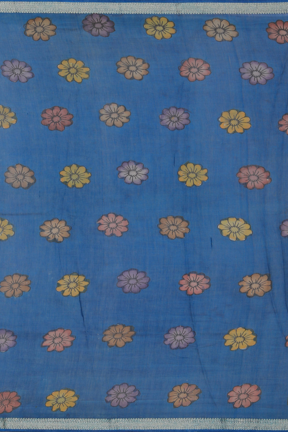 Kalamkari Hand-Painted Orange Saree