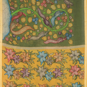 Kalamkari Hand-Painted Green Saree