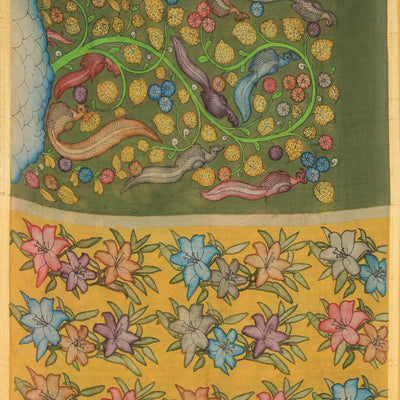 Kalamkari Hand-Painted Green Saree