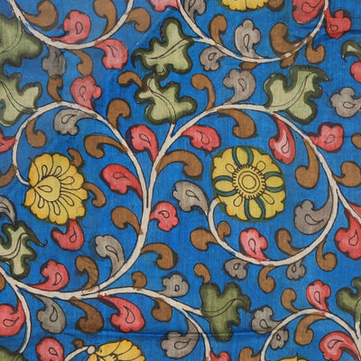 Kalamkari Hand-Painted Blue Saree