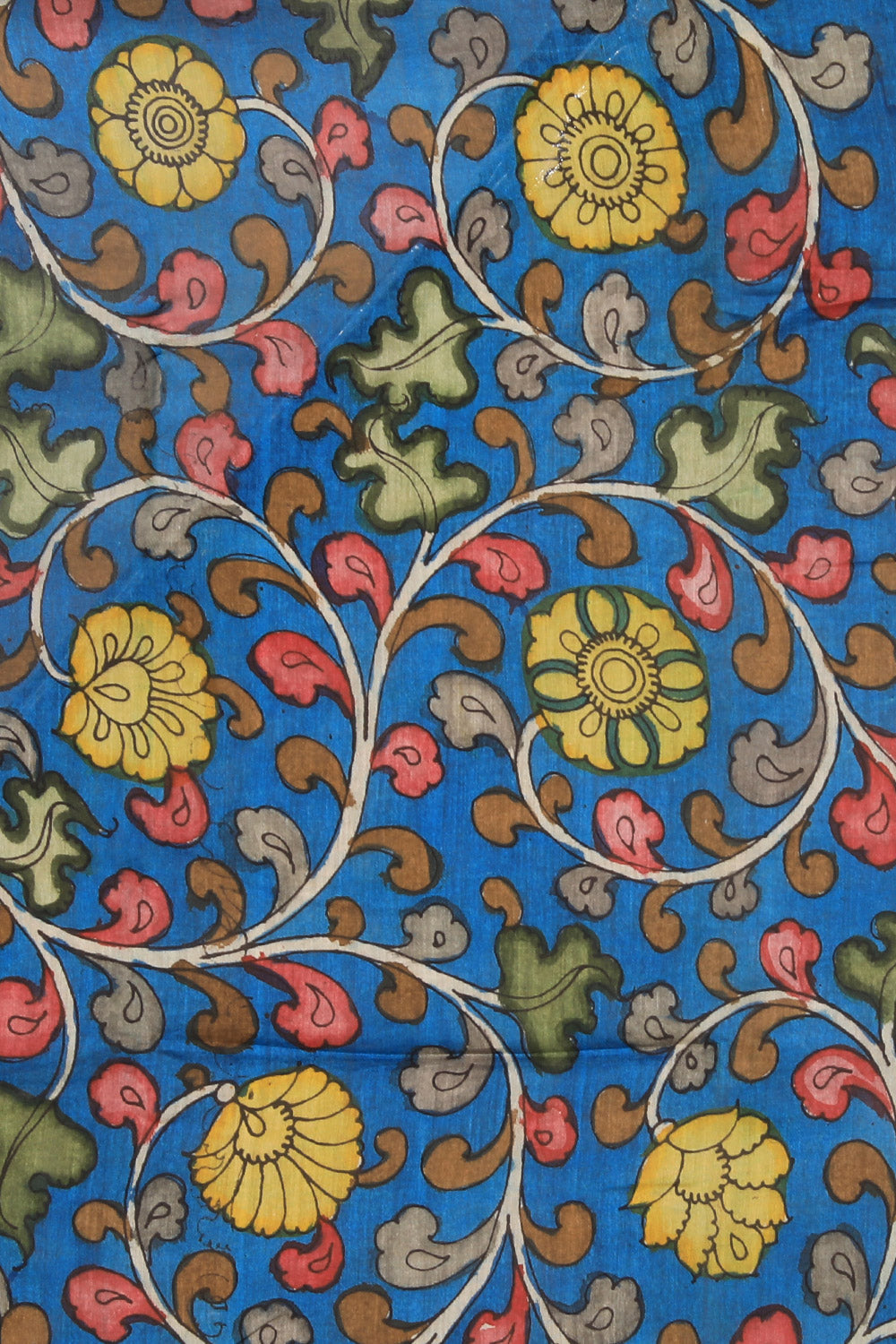 Kalamkari Hand-Painted Blue Saree