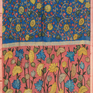 Kalamkari Hand-Painted Blue Saree