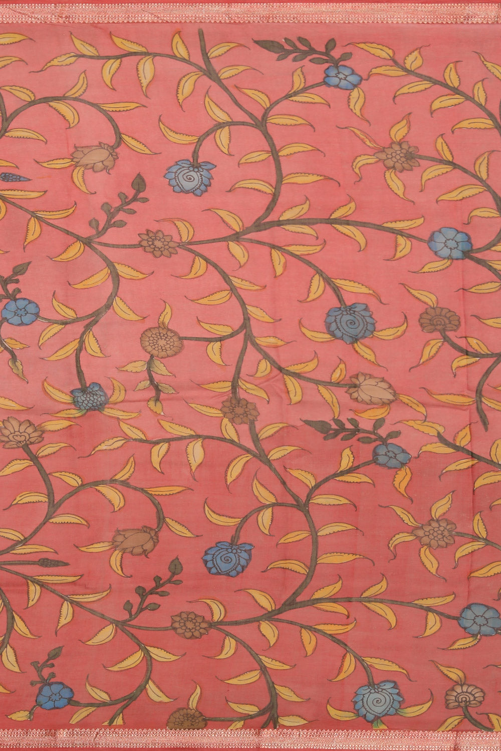Kalamkari Hand-Painted Blue Saree