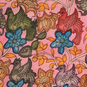 Kalamkari Hand-Painted Pink Saree