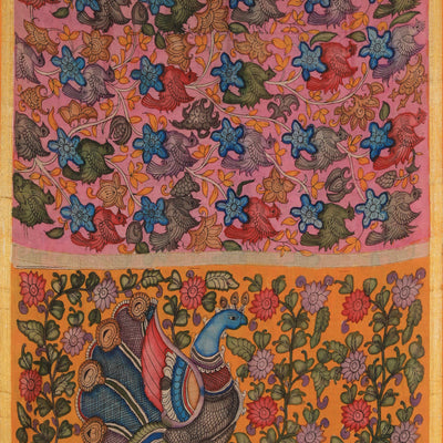 Kalamkari Hand-Painted Pink Saree