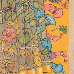 Kalamkari Hand-Painted Grey Saree