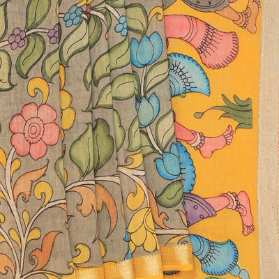 Kalamkari Hand-Painted Grey Saree