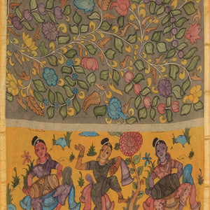 Kalamkari Hand-Painted Grey Saree