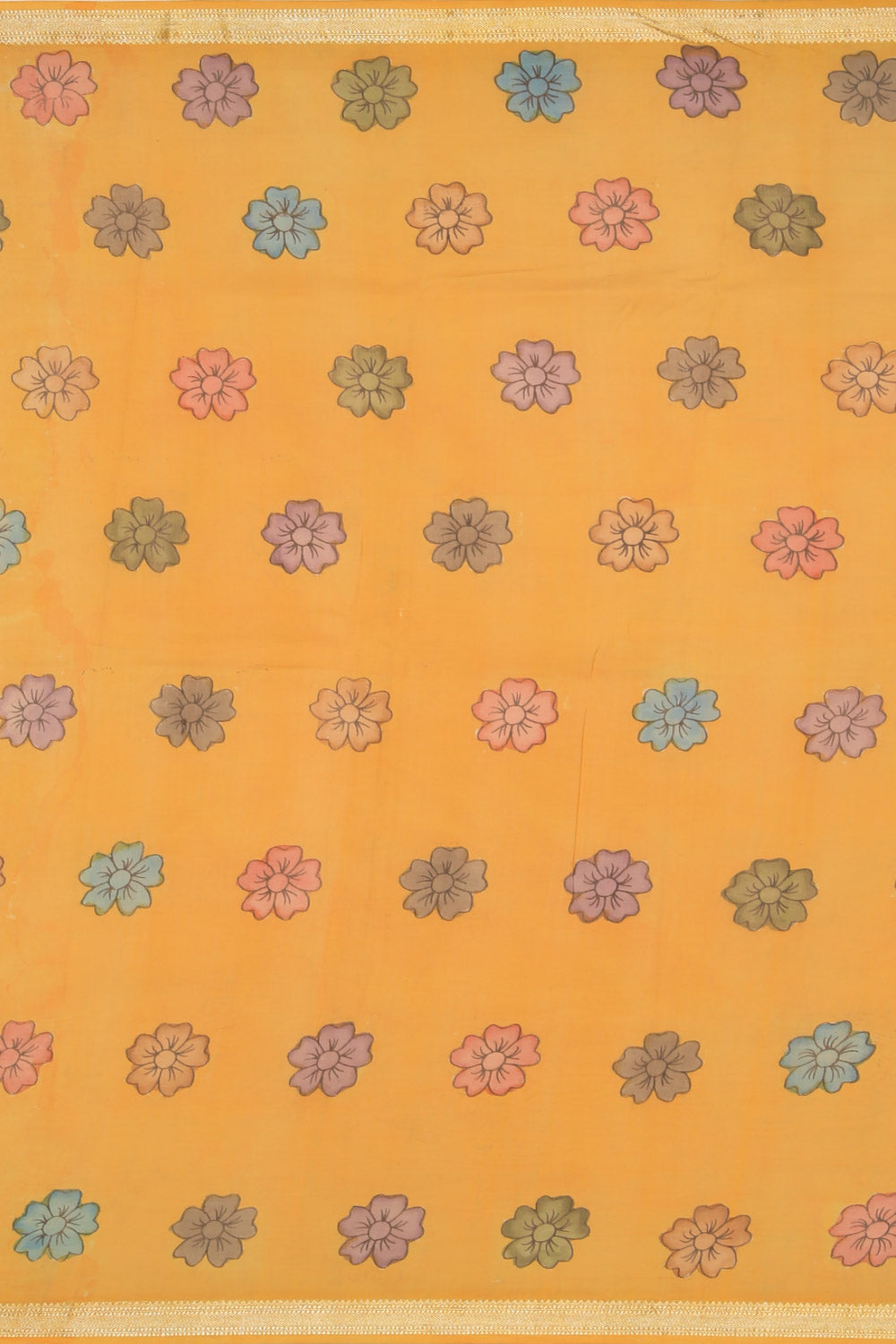 Kalamkari Hand-Painted Grey Saree