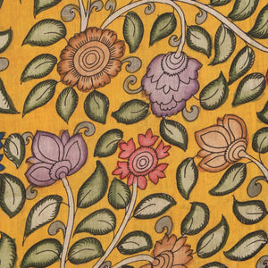 Kalamkari Hand-Painted Yellow Saree
