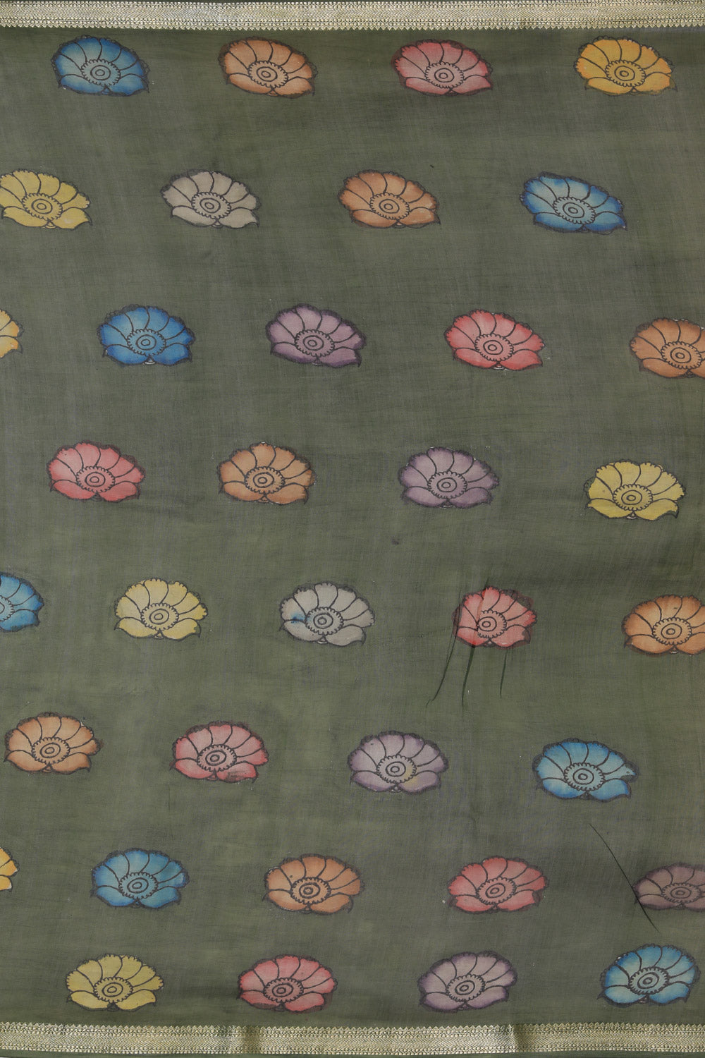 Kalamkari Hand-Painted Yellow Saree