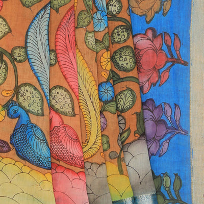 Kalamkari Hand-Painted Brown Saree