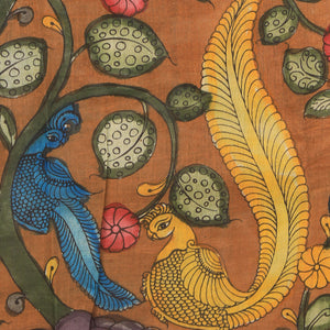 Kalamkari Hand-Painted Brown Saree