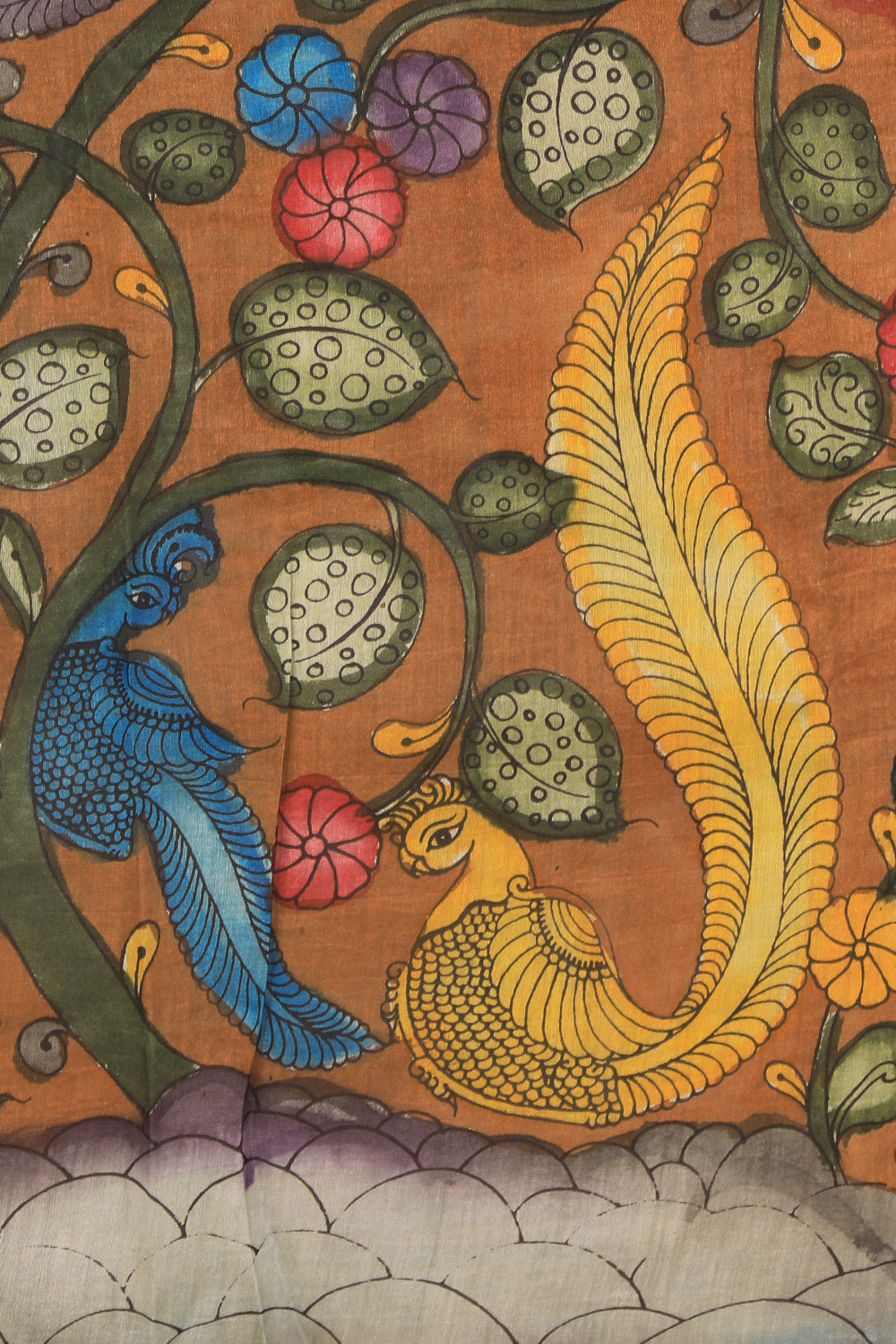 Kalamkari Hand-Painted Brown Saree