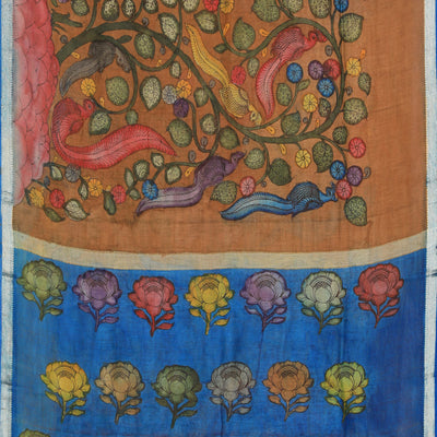 Kalamkari Hand-Painted Brown Saree