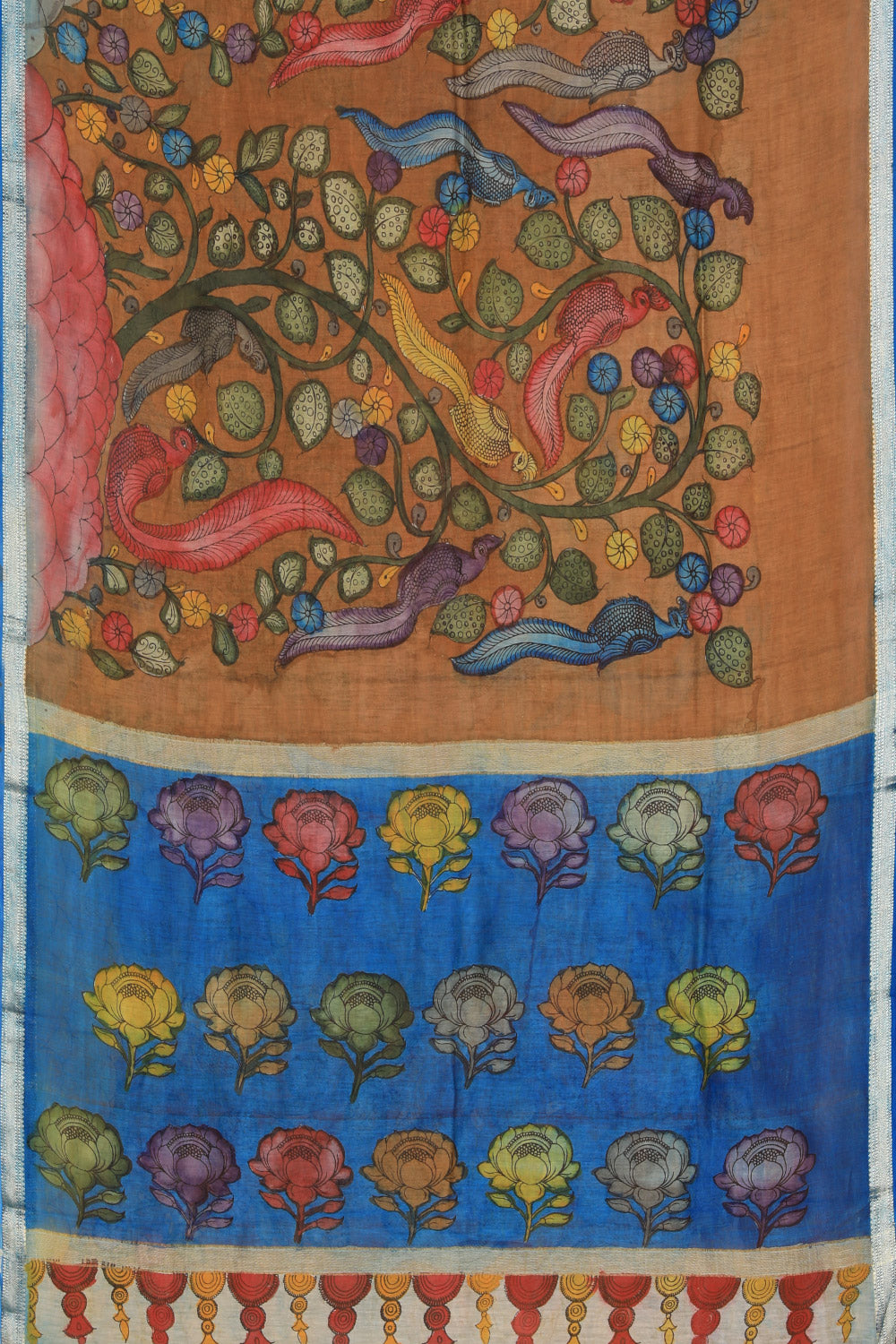 Kalamkari Hand-Painted Brown Saree