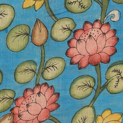 Kalamkari Hand-Painted Blue Saree