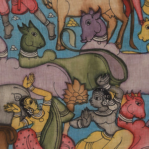 Kalamkari Hand-Painted Grey Saree