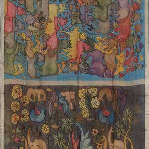Kalamkari Hand-Painted Grey Saree