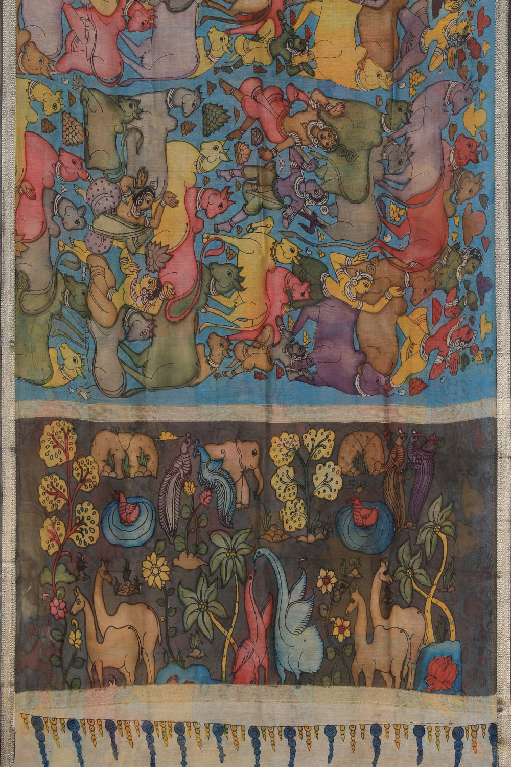 Kalamkari Hand-Painted Grey Saree