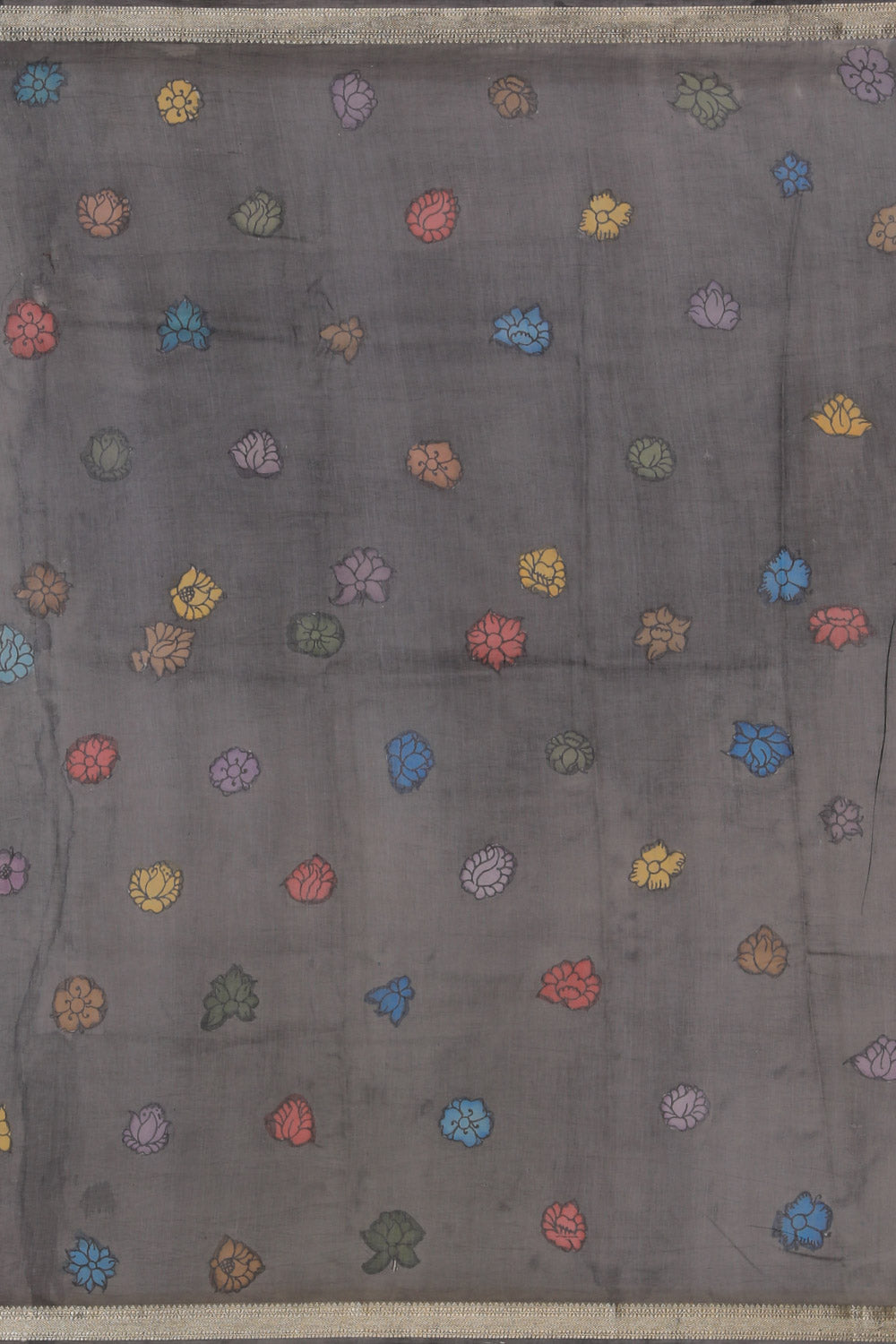 Kalamkari Hand-Painted Grey Saree