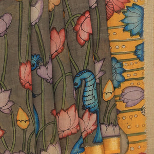 Kalamkari Hand-Painted Grey Saree