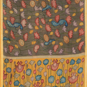Kalamkari Hand-Painted Grey Saree
