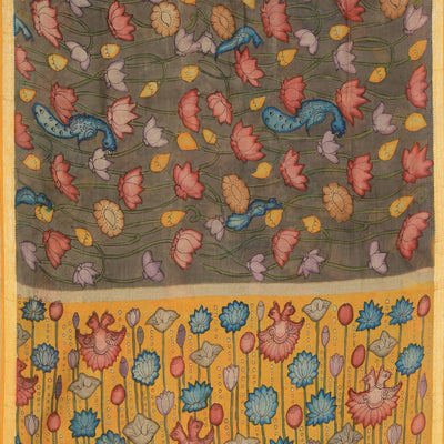 Kalamkari Hand-Painted Grey Saree