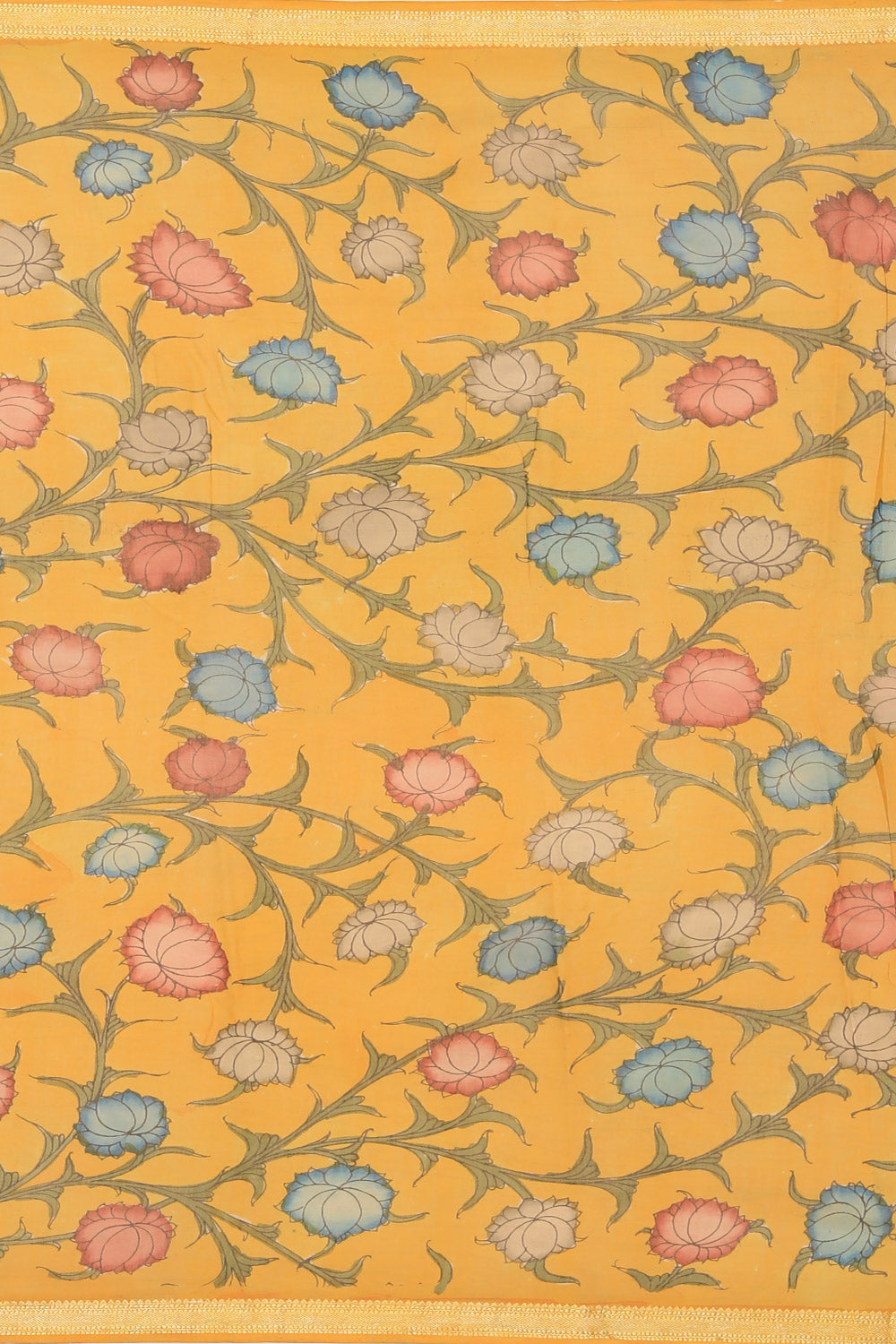 Kalamkari Hand-Painted Grey Saree