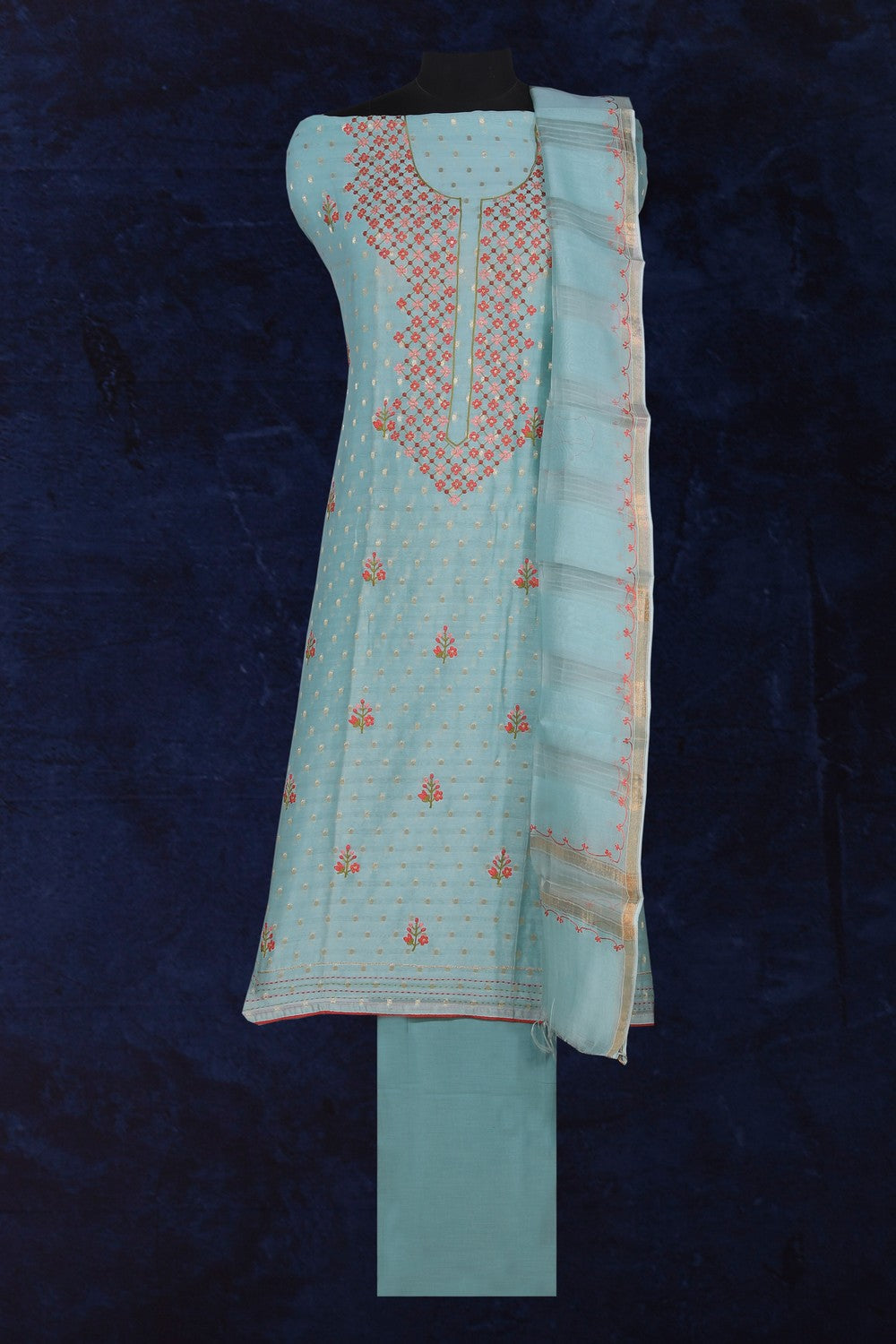 Cotton Silk Unstitched Suit With Dupatta (3 Pcs Set)
