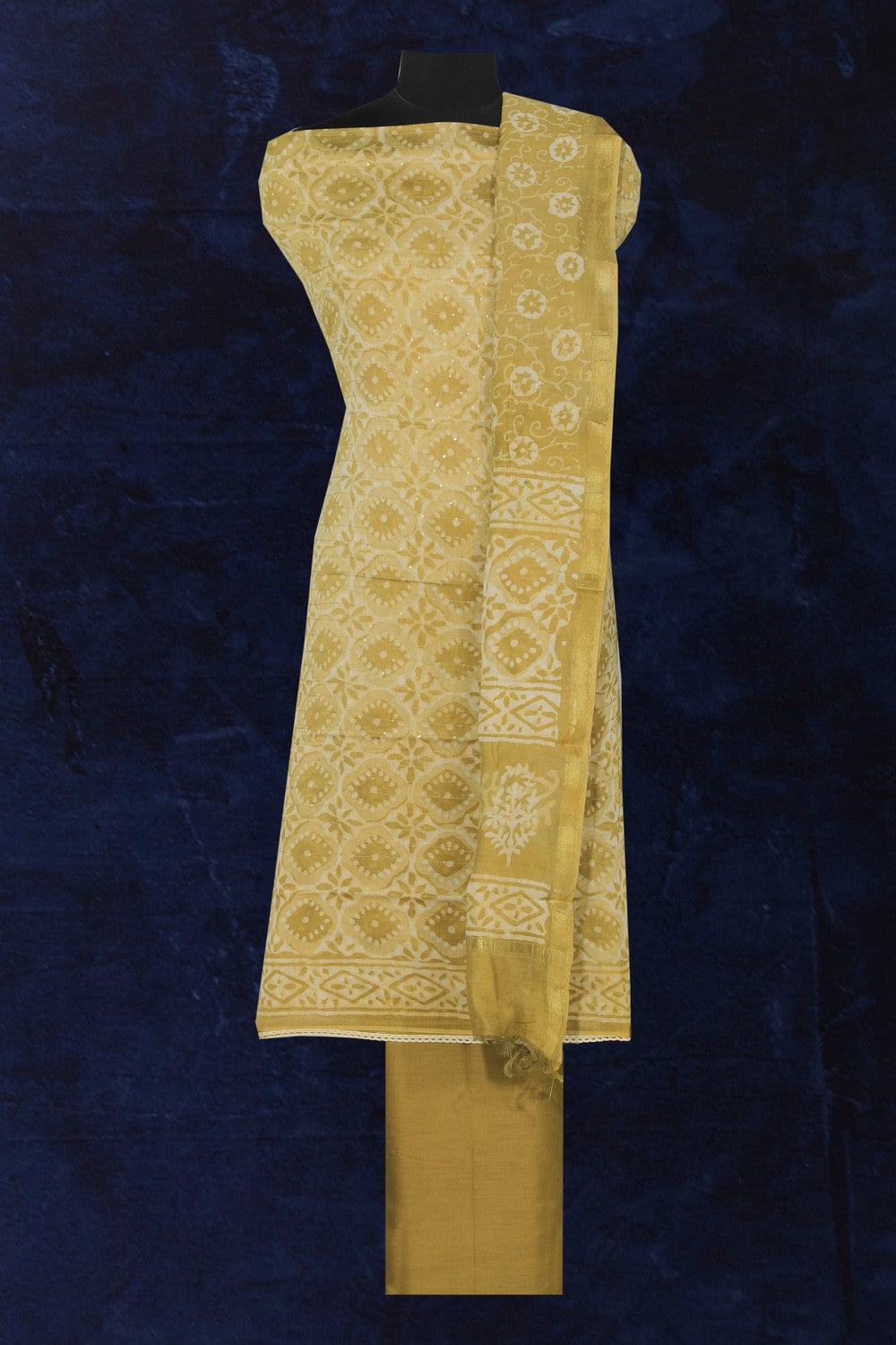 Cotton Silk Unstitched Suit With Dupatta (3 Pcs Set)