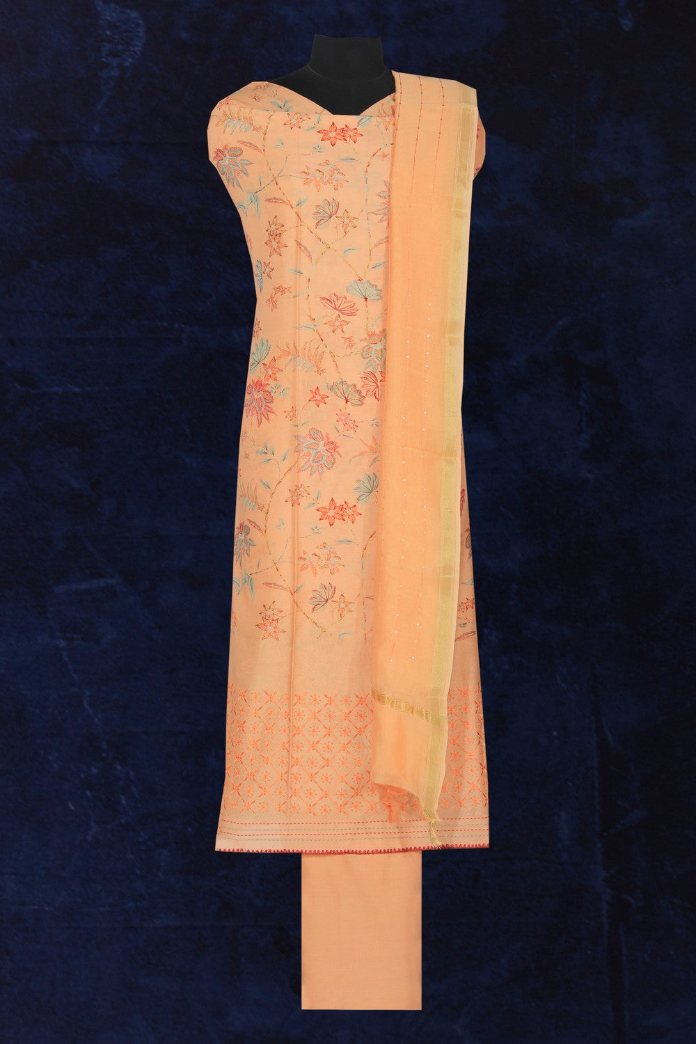Cotton Silk Unstitched Suit With Dupatta (3 Pcs Set)