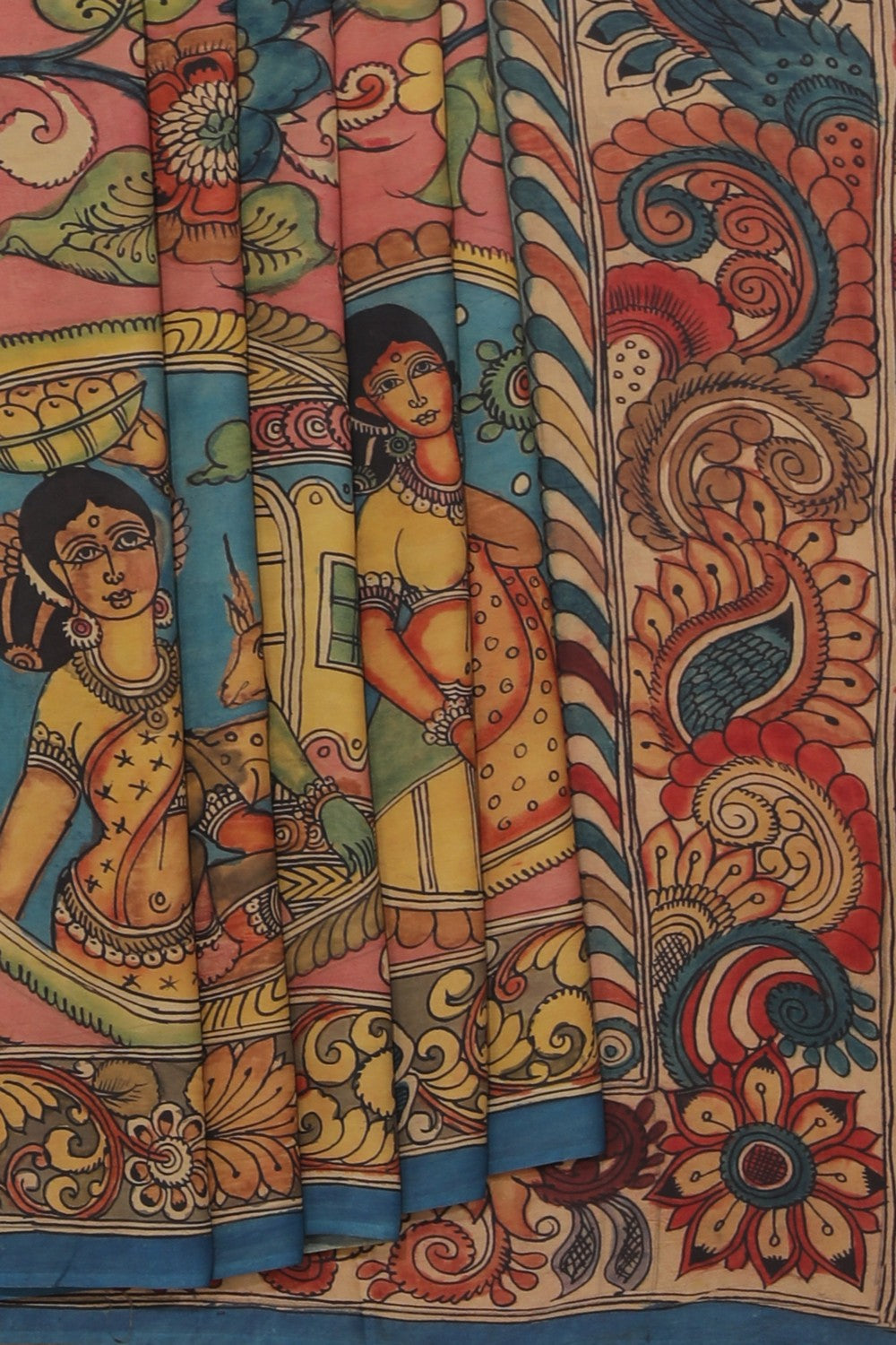 Kalamkari Hand-Painted Crepe Silk Saree