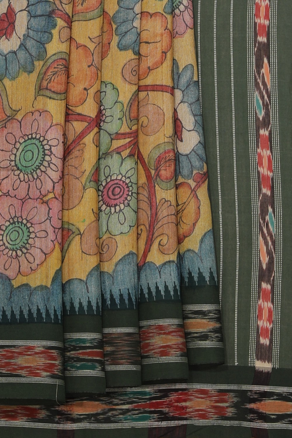 Kalamkari Hand-Painted Tussar Silk Saree